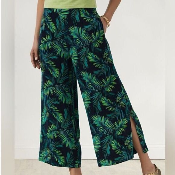 Soft Surroundings Palm Tree Sidnei Wide Leg Crop Pants Size Medium - Picture 2 of 7